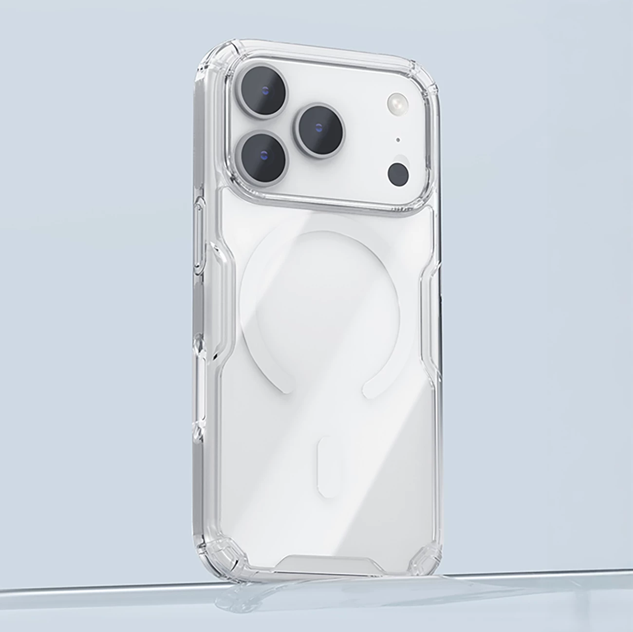 Mbështjellës Nillkin Nature TPU Pro MagSafe për iPhone 17 Pro, TPU+PC, qoshe me airbag, gjysmë-transparent, i bardhë