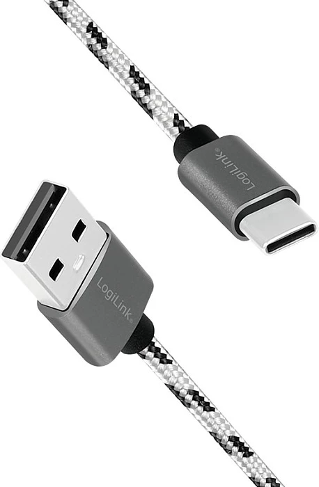 Set kabllosh USB LogiLink USB 2.0 USB-C në USB-A, 3 copë, nylon i thurur, bardhë/zi