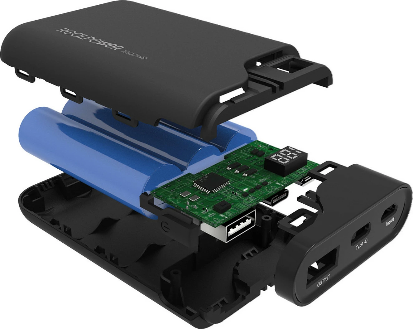 Power bank Realpower PB-7500C, 7500 mAh, USB-C, ekran digjital, i zi