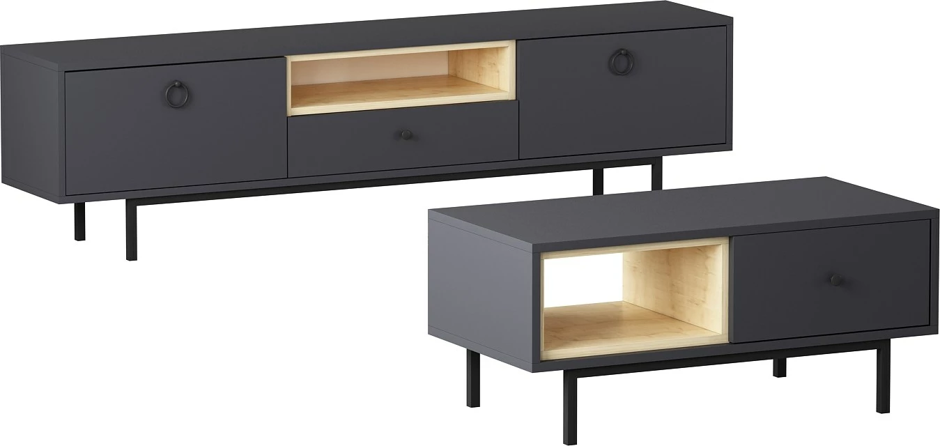 Set mobiljesh për dhomë dite Skye Decor, natyrale-antracit, safir