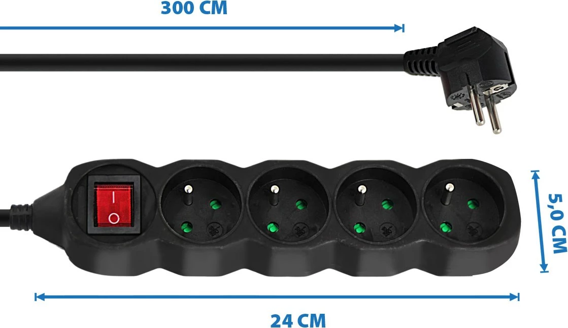 Shtrirës rryme Esperanza ELK213K, 4 porta, 3 m, E zezë