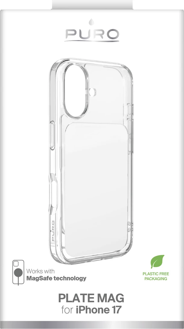 Mbështjellës Puro Plate Mag për iPhone 17, kompatibil me MagSafe, PU, transparent, e bardhë 2