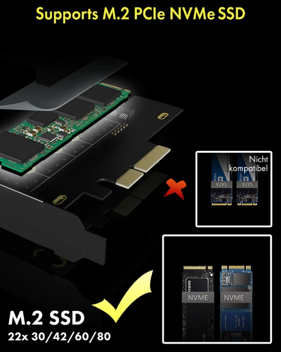 Adapter PCIe për SSD M.2 NVMe ICYBOX IB-PCI208-HS, PCIe 4.0 x4, 1x M.2 (2230-2280), me heatsink, Black, me bracket Full/Low Profile
