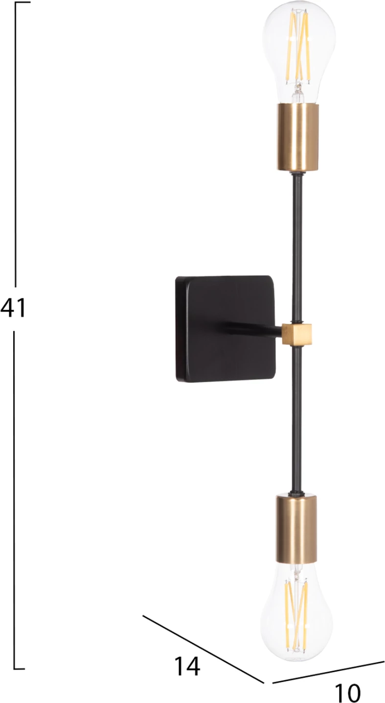 Aplik muror SABER2, metal, ngjyrë e zezë dhe ari, 10x14x41cm