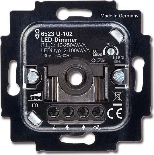 Dimmer rrotullues Busch-Jaeger 6523 U-102, 230V, 2-250W/VA, IP20, i zi