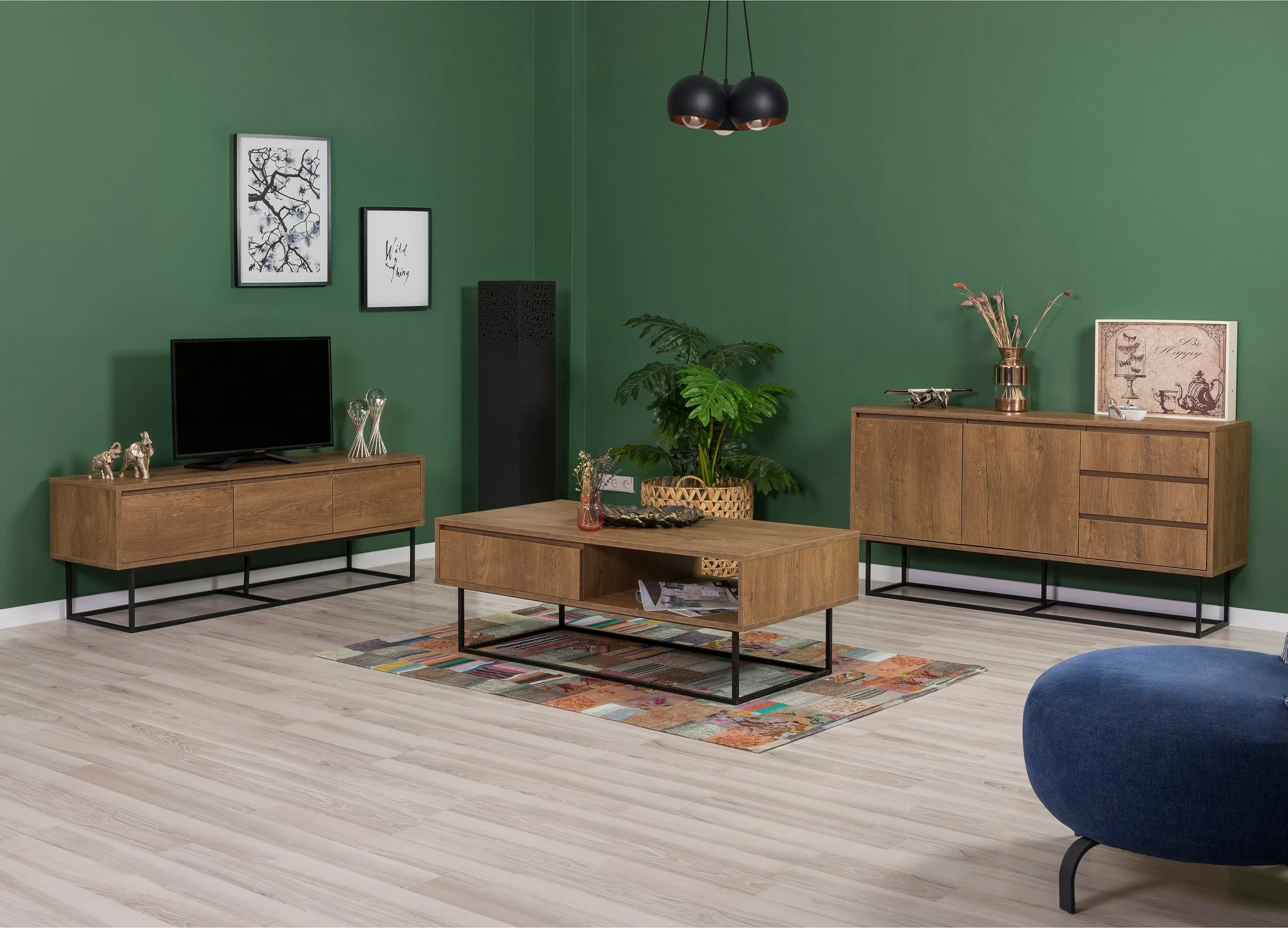Set mobiljesh për dhomë dite, ngjyrë arre dhe e zezë, Laxus Takım 14