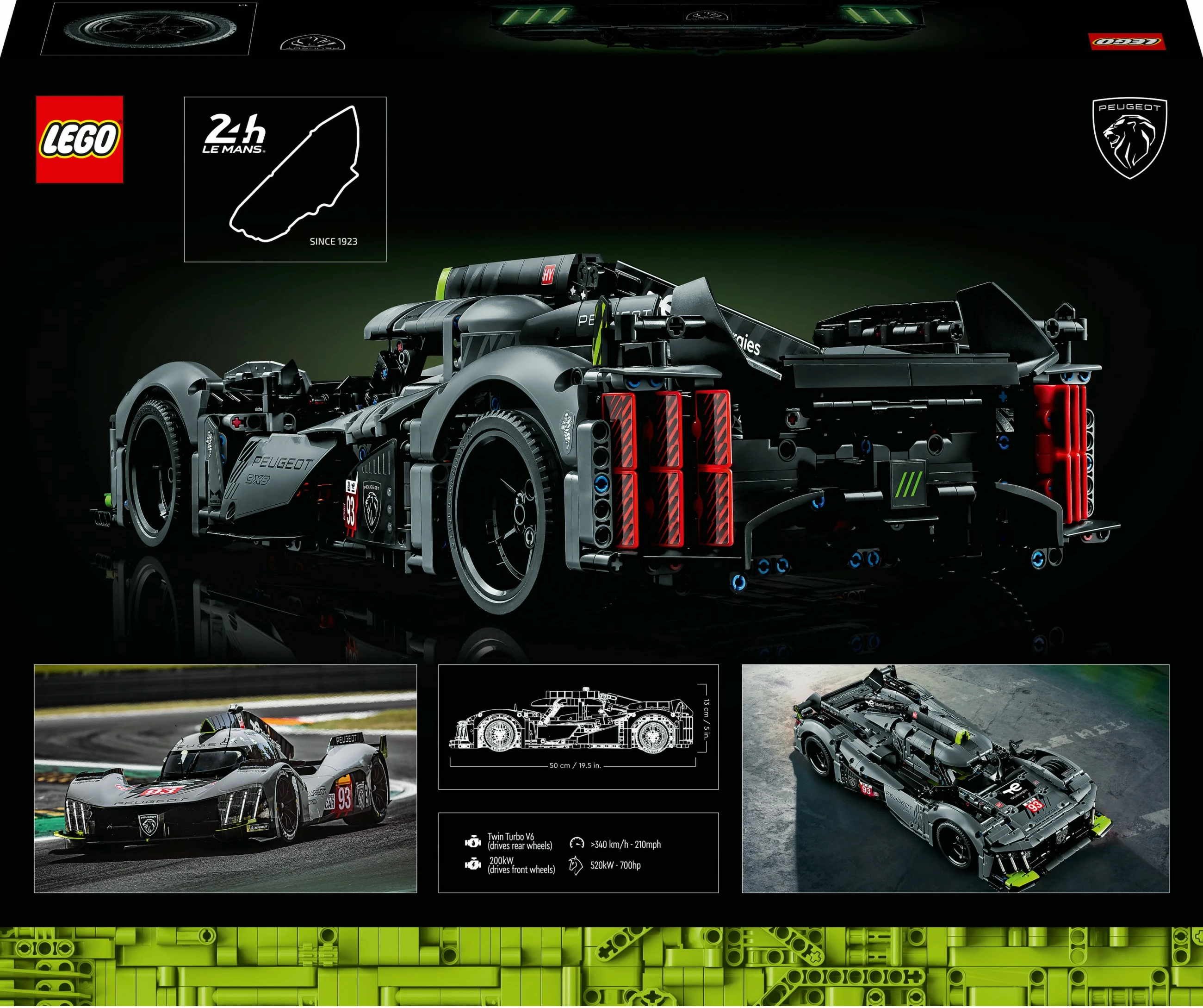 Set ndërtimi LEGO Technic PEUGEOT 9X8 24H Le Mans Hybrid Hypercar, 1775 pjesë, shumëngjyrësh