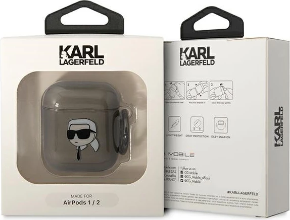 Mbështjellës Karl Lagerfeld KLA2HNIKTCK për AirPods 1/2, me unazë, i zi