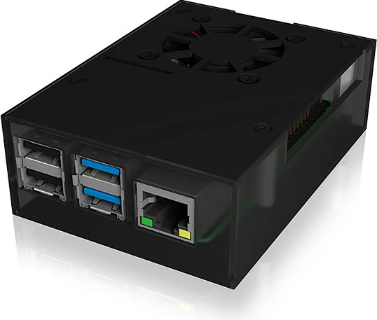 Kasë ICY BOX IB-RP108 për Raspberry Pi 4, me ventilator 40 mm, antracit/zi