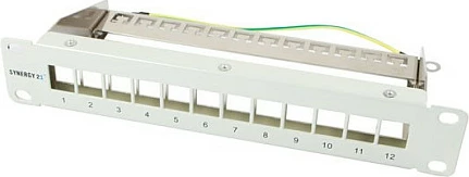 Patch panel Synergy21 Keystone 1U për 12 module TP, gri e çelët
