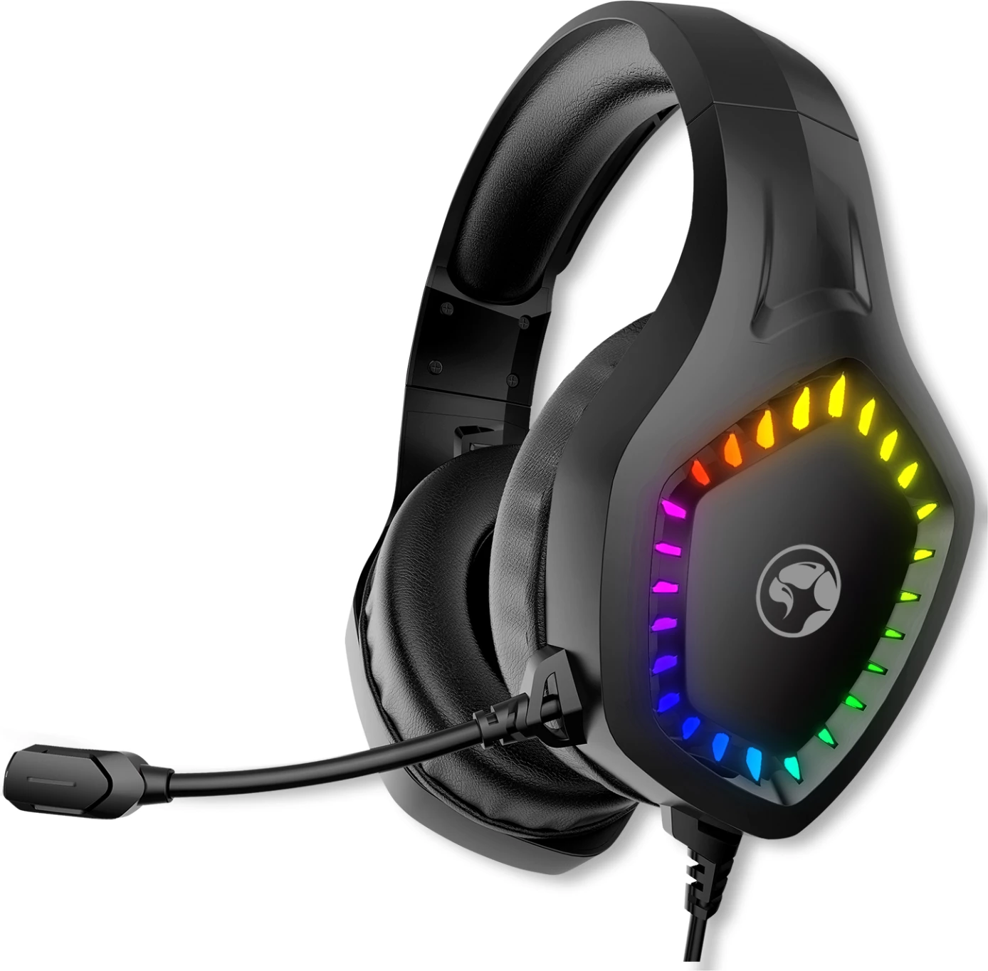 Kufje gaming Marvo H8360, me mikrofon, RGB, me kabllo, USB + 3.5mm, stereo, të zeza