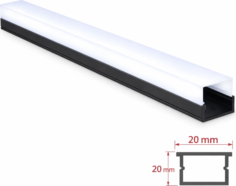 Profil alumini OG 20×20 mm – trup i zi, ndriçim 180°, 3m