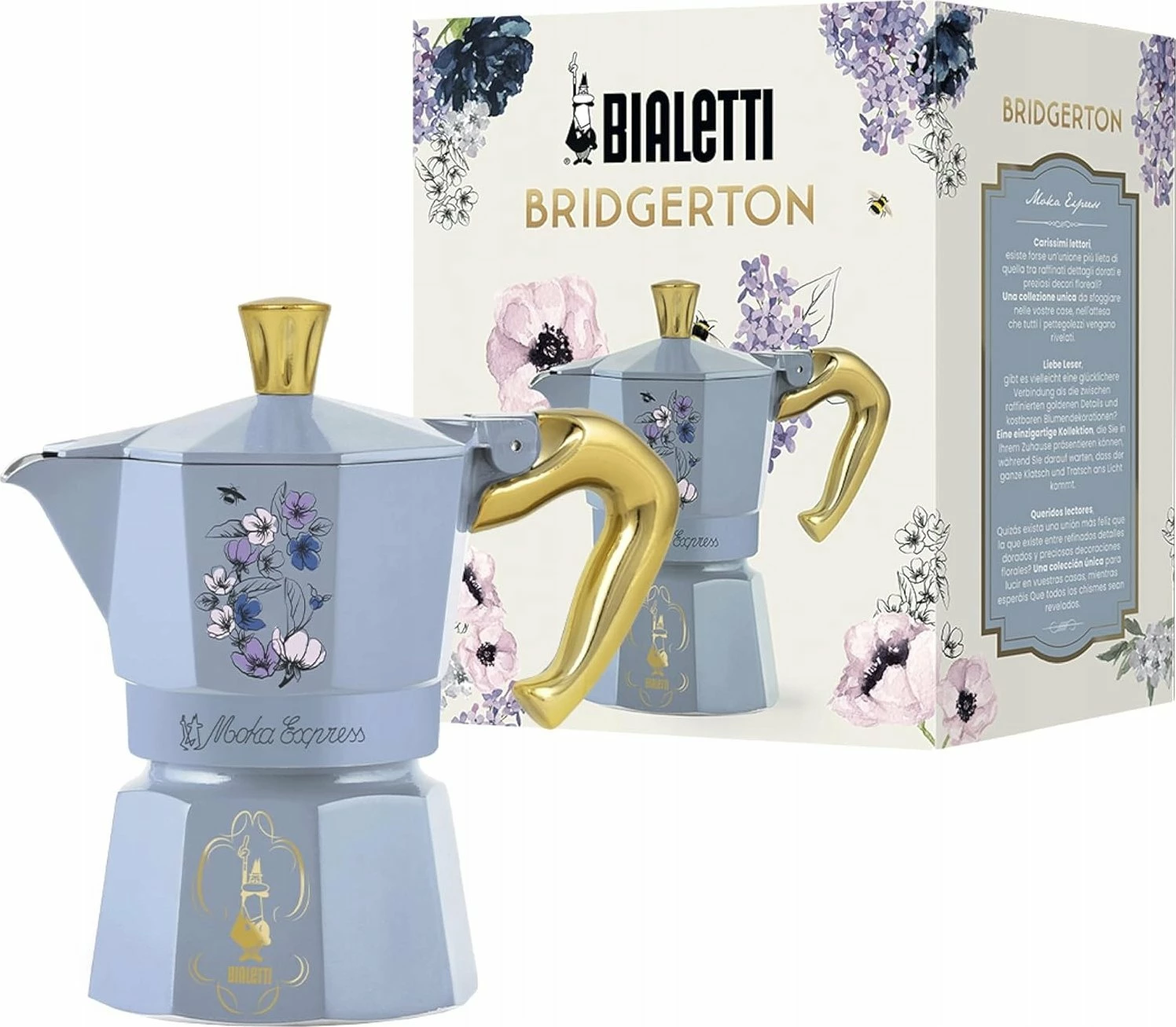 Kafetiere moka Bialetti Moka Express Bridgerton 2501020211, 3 filxhanë (150 ml), alumini, blu