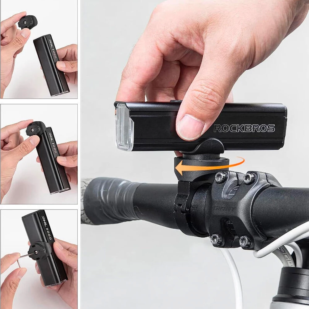 Dritë për biçikletë Rockbros 24610002001, 1000 lm, USB-C, e zezë, set me kabllo