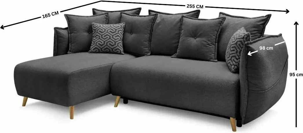 Kënd-sofë krevati Atelier del Sofa, ngjyrë antracit, Puffy