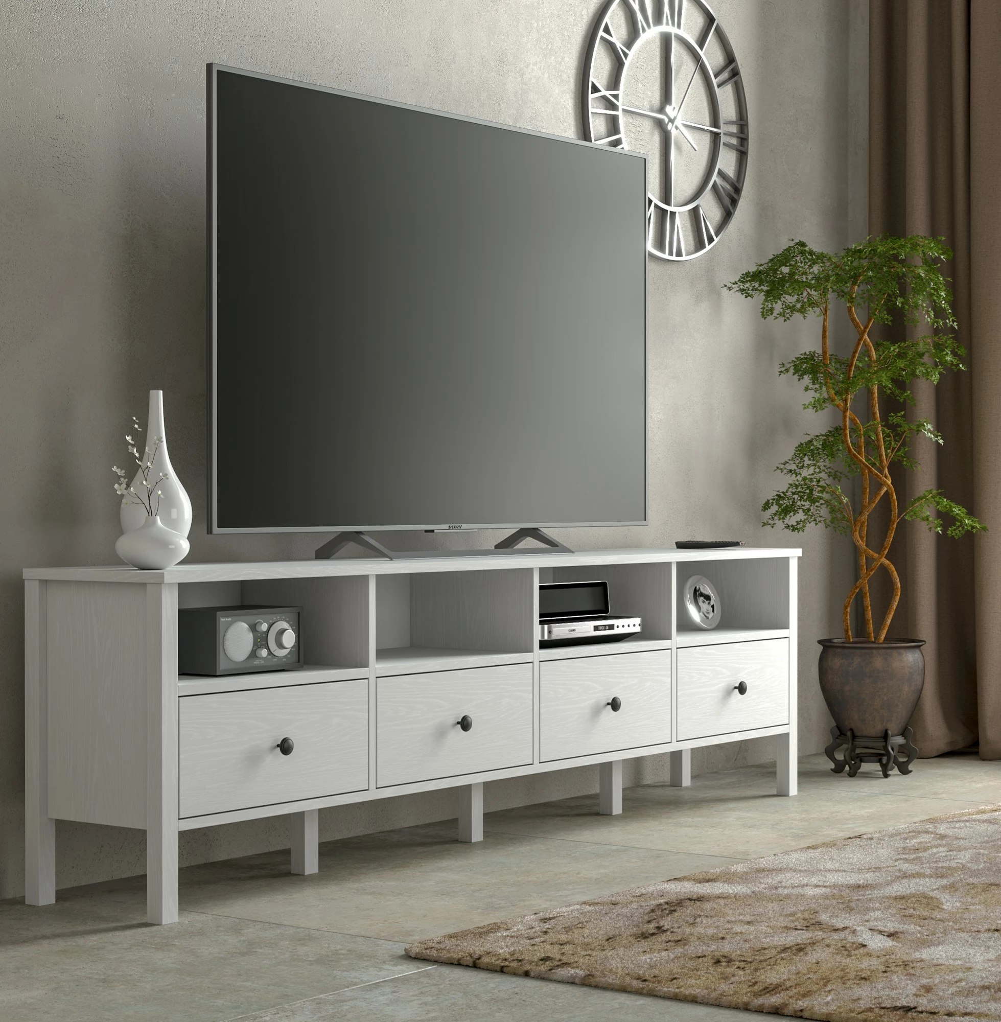 Komodë TV Hanah Home, FRN-20006, ngjyrë druri dhe e bardhë