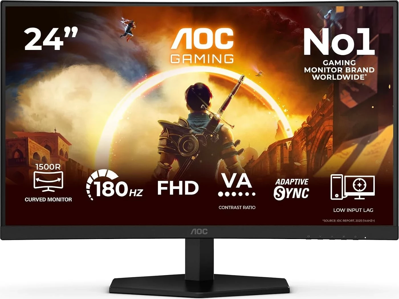 Monitor AOC C24G42FE, 24" Full HD, 180Hz, VA, i lakuar, Adaptive Sync, i zi