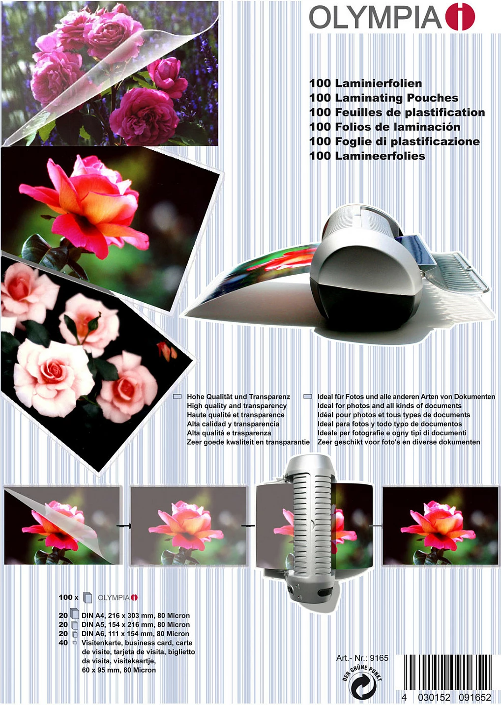 Qese për laminim Olympia Laminierfolien Set, 100 copë, transparente, 80 mikron