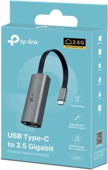 Adapter rrjeti TP-Link UE302C USB-C në Ethernet Gigabit, e zezë