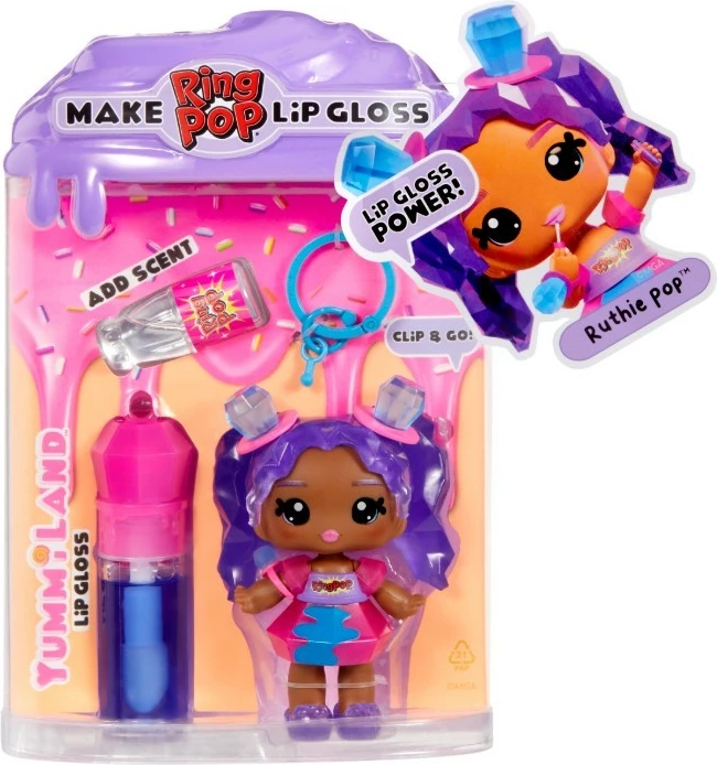 Set lodër kukull Yummiland Ruthie Pop me lip gloss dhe brelok, për vajza