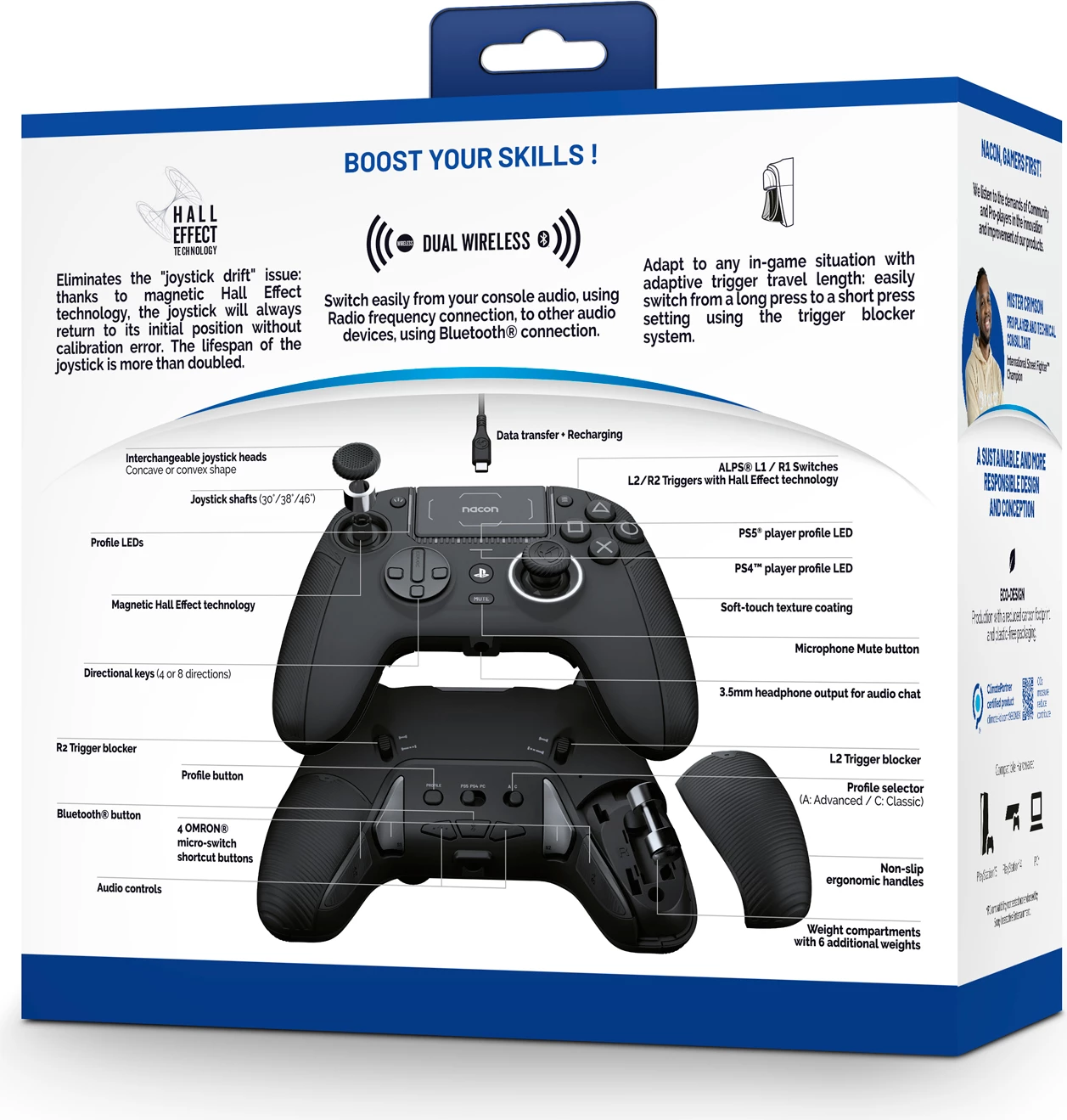 Kontroller gaming Nacon Revolution 5 Pro për PS5, wireless, Hall Effect, RGB, i zi