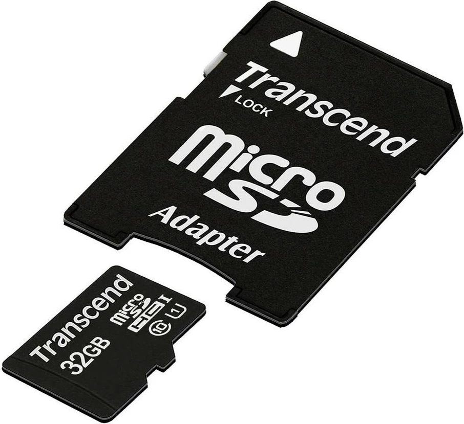 Kartelë memorie Transcend microSDHC 32GB, Class 10, UHS-I, me adapter, e zezë/kuqe