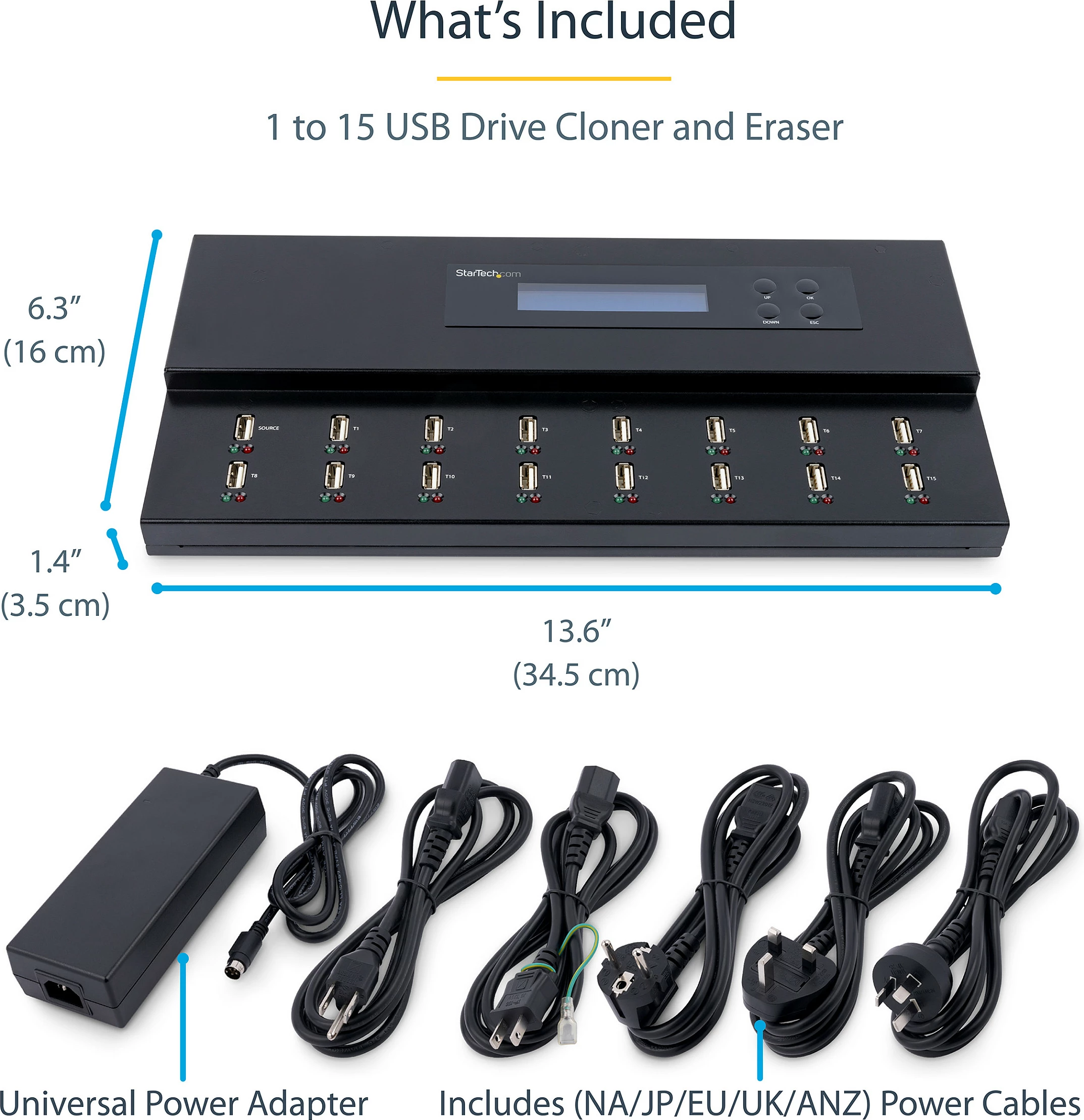 Duplikator dhe fshirës USB StarTech 1:15, LCD, USB 2.0, deri 2TB, i zi
