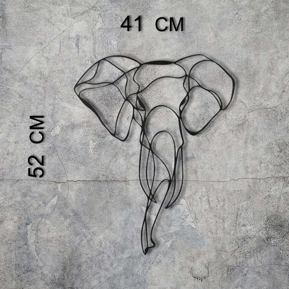 Aksesor dekorativ metalik për mur, elefant, Wallity, ngjyrë e zezë, 52x41cm