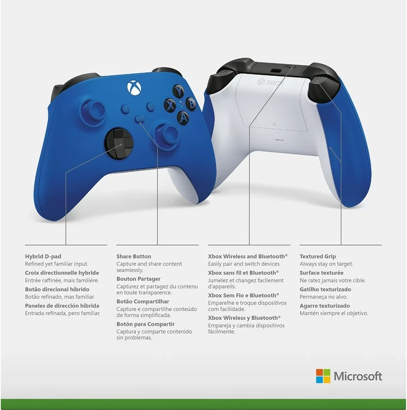 Gamepad Microsoft Xbox Wireless Controller, Bluetooth/USB, për Xbox One/One S/One X, Blu