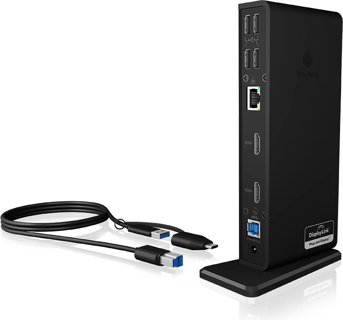 Docking station ICY BOX IB-DK2251AC, RaidSonic, USB 3.2 Gen 2, 3.5 mm, 10,100,1000 Mbit/s, e zezë
