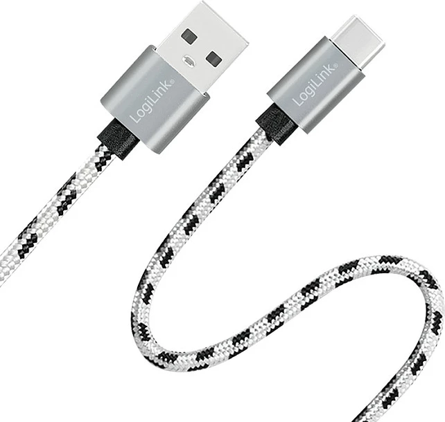 Set kabllosh USB LogiLink USB 2.0 USB-C në USB-A, 3 copë, nylon i thurur, bardhë/zi