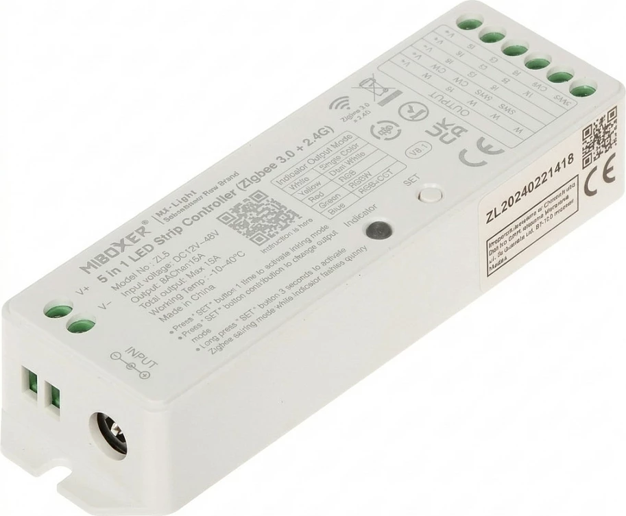 Kontrollues LED Miboxer 5in1 Zigbee 3.0, RGB+CCT, DC 12-48V, 2.4GHz, i bardhë