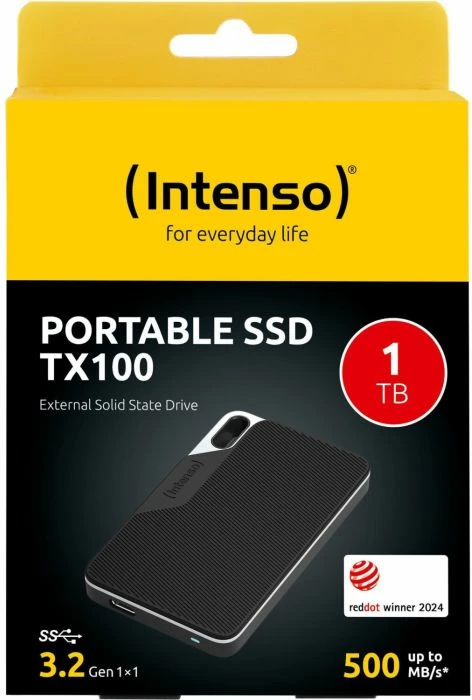 SSD eksterne Intenso TX100 1TB, USB 3.2 Gen1x1, 500 MB/s, me kabllo USB-C dhe USB-C në USB-A, e zezë