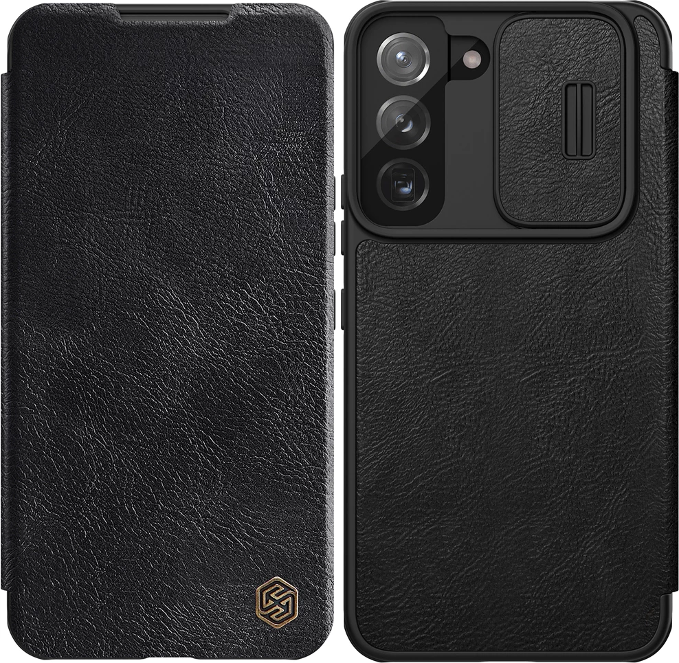 Mbështjellës Nillkin Qin Leather Pro Case për Samsung Galaxy S22+, me kapak dhe mbrojtës kamere, i zi