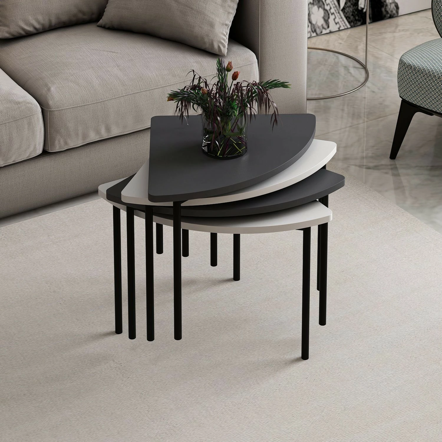 Set tavolinash kafeje Skye Decor, Emma - 8920, e bardhë dhe antracit