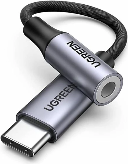 Adapter audio UGREEN 80154 USB-C në 3.5 mm AUX (DAC 24-bit/96 kHz), gri