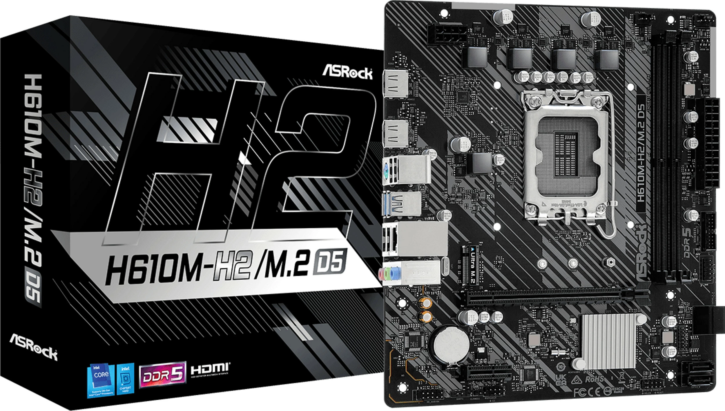 Pllakë amë ASRock H610M-H2/M.2 D5, LGA 1700, micro ATX, DDR5, 96GB, e zezë