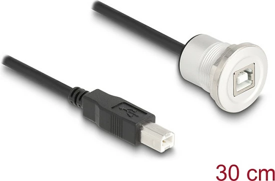 Kabllo USB DeLOCK 88182, USB-B mashkull në USB-B femër (panel mount), 0.3m, USB 2.0, e zezë/argjend