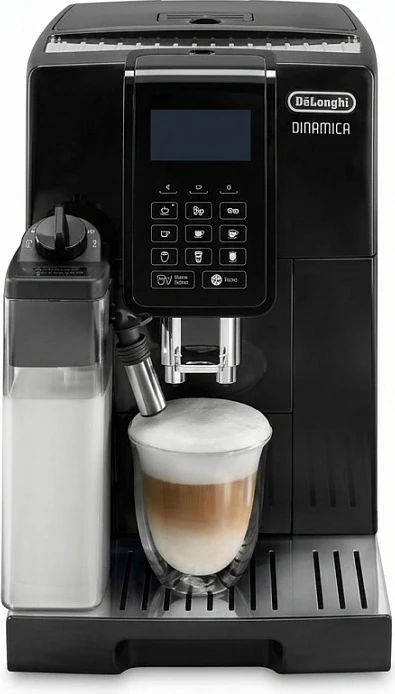 Aparat kafeje automatik DeLonghi Dinamica ECAM353.75.B, me karafë qumështi, i zi