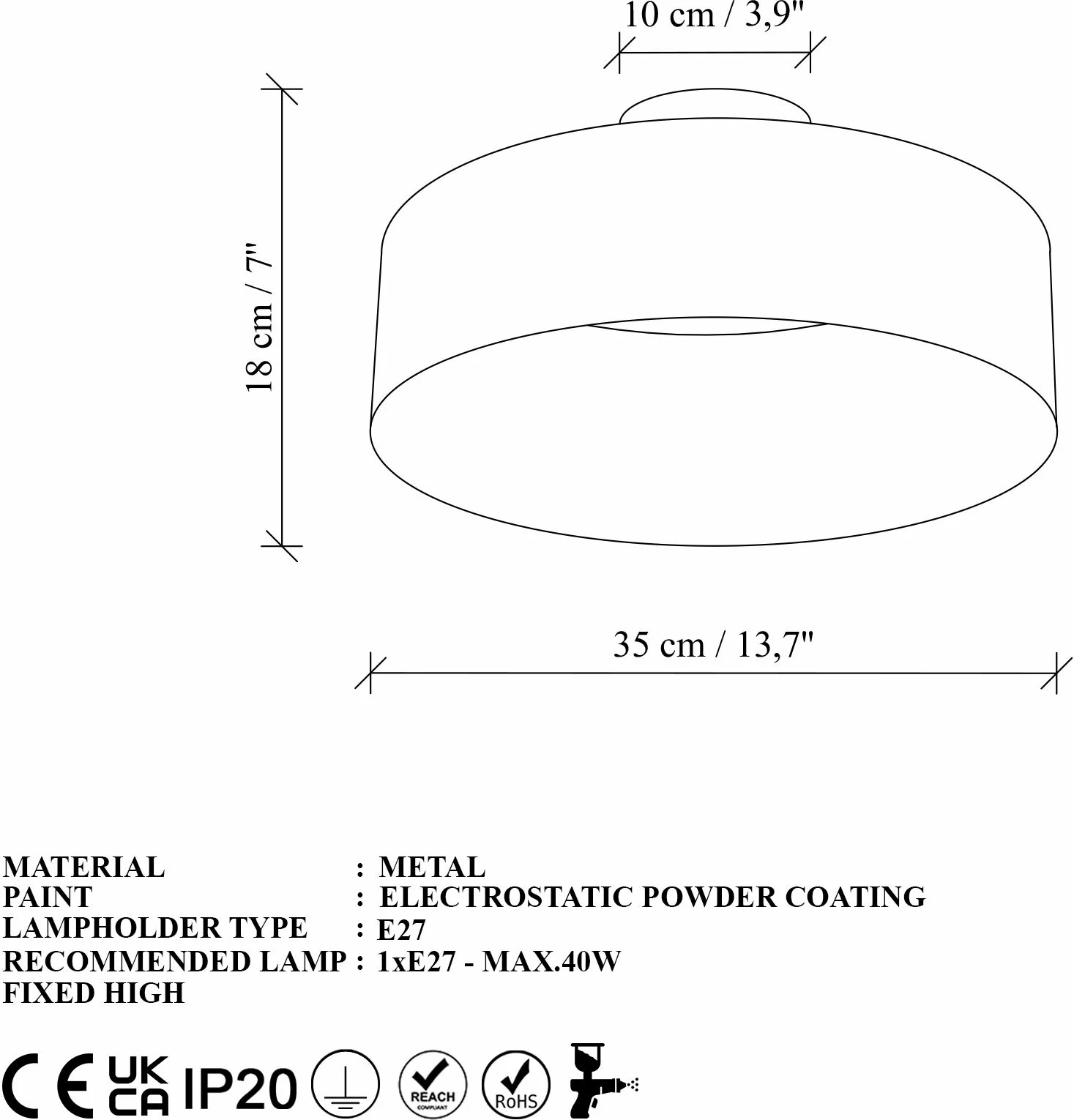 Llambë tavani Opviq Vesta - 15075, metal, ngjyrë e zezë