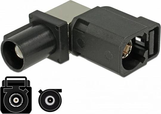 Adapter FAKRA DeLOCK 89857, FAKRA A mashkull në FAKRA A femër, 90°, i zi