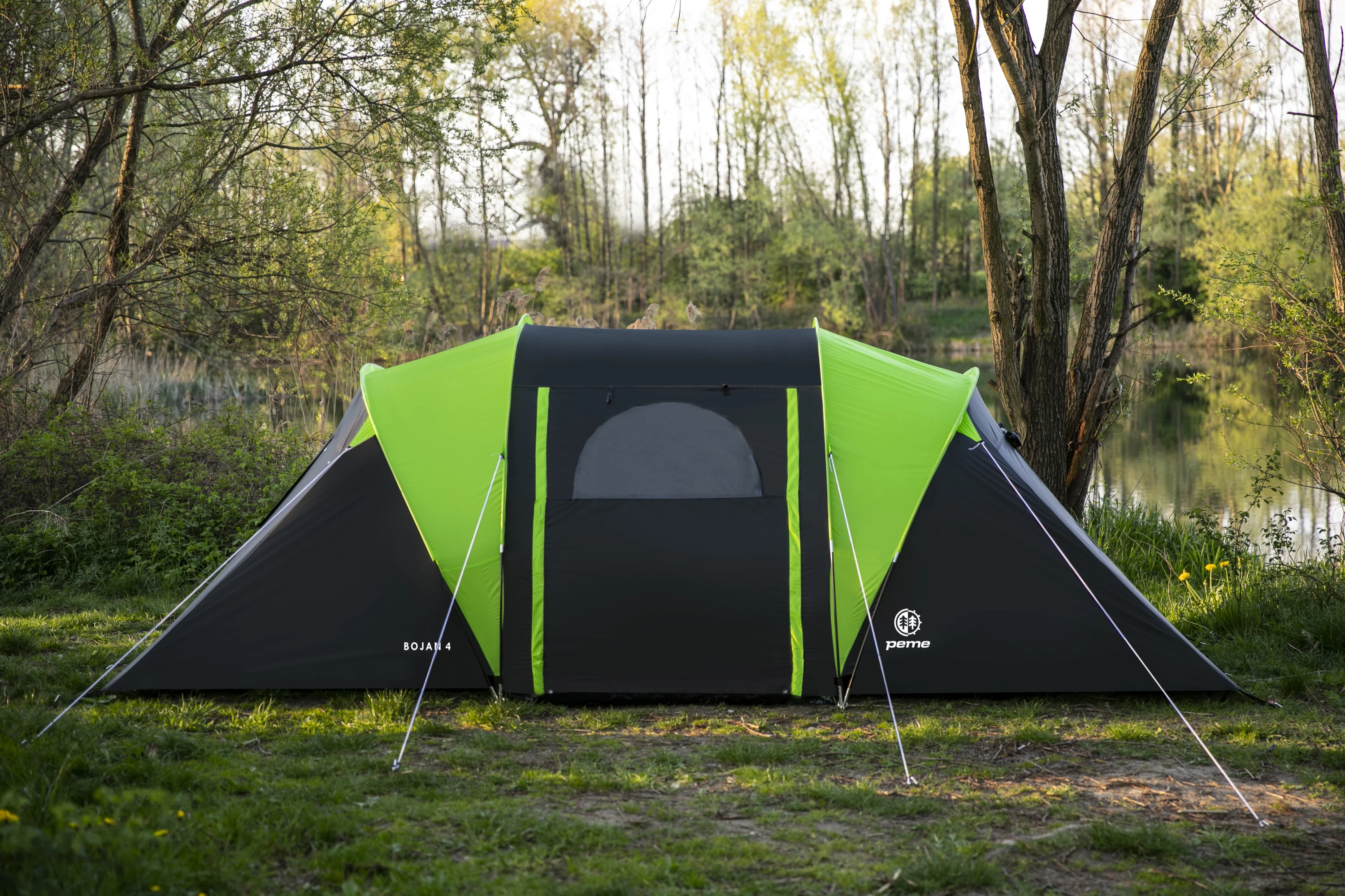 Tendë kampingu Peme Boyan 4, 4 persona, 2 dhoma, vestibul i madh, 4000/6000 mm, 410x220x140 cm, 9.1 kg, gri