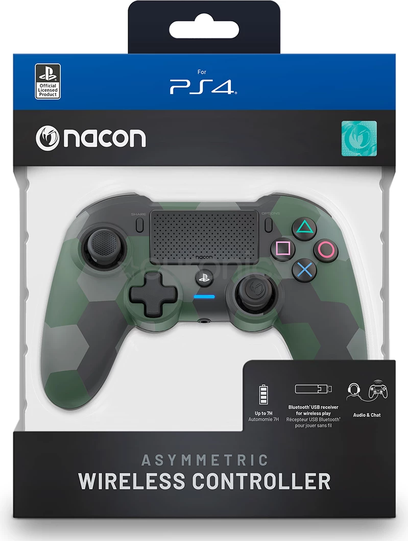 Kontrollor wireless Nacon Asymmetric PS4/PC, Bluetooth USB dongle, 1200 mAh, kamuflazh i gjelbër