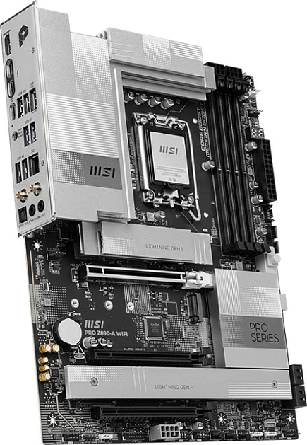 Pllakë amë MSI PRO Z890-A WIFI, Intel Z890, LGA 1851, DDR5, ATX, Wi‑Fi 7, 5G LAN, argjendtë