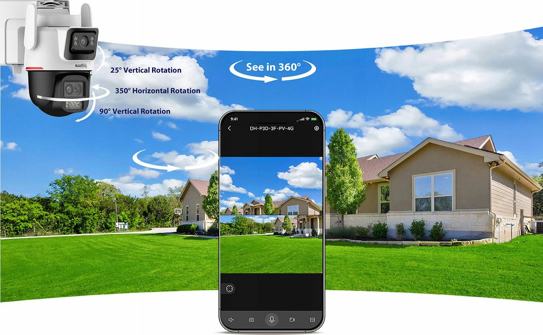Kamerë IP Dahua IPC-PTS2649C-3E3Z-4GB20 3MP, 4G/LTE + Wi‑Fi, PT‑Dome, panel diellor + bateri 65Wh, IP66, bardhë/zezë