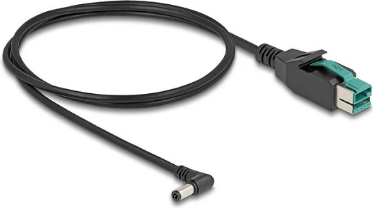 Kablë PoweredUSB DeLOCK 12V në DC 5.5 x 2.5 mm, konektor këndor, 1 m, e zezë