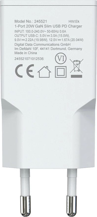 Karikues USB-C EQUIP GaN PD 3.0 20W, 1 port, i bardhë