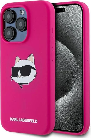 Mbështjellës Karl Lagerfeld Silicone Choupette Head MagSafe për iPhone 15 Pro Max, rozë