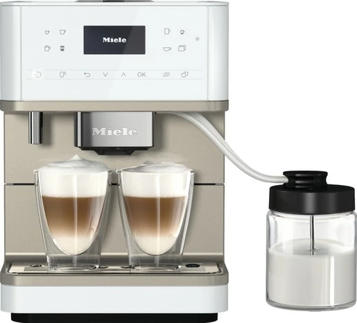 Makinë kafeje Miele CM 6360 MilkPerfection, 15 bar, depo kokrra 300 g, rezervuar uji 1.8 L, e bardhë/argjendtë, me enë qumështi