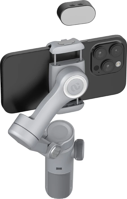 Stabilizator (gimbal) për celular AOCHUAN Smart X Pro, 3-aks, karikim wireless, dritë RGB, OLED, bateri 3200mAh, me tripod + kabllo USB-C, Gri